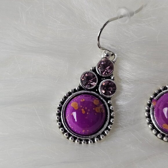 🏆052 Amethyst Earrings With Composite Turquoise Petite Flowers Jewelry - Picture 3 of 5